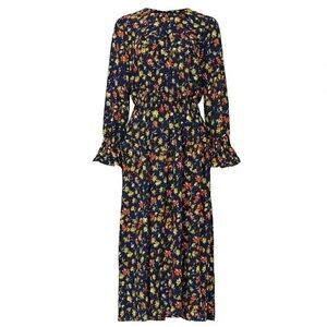 Victor Alfaro Women's Watercolor Floral Navy/Orange/Yellow Poly Dress